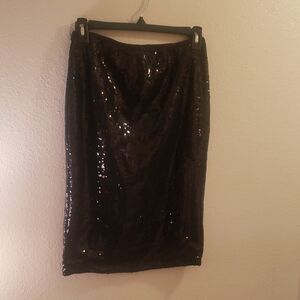 Chic Black Sequin Midi Skirt